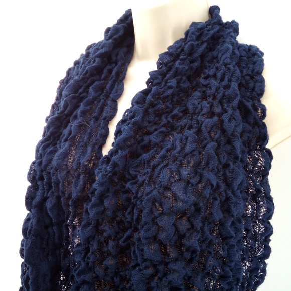 Vintage Early 2000s Y2K Navy Blue Scrunched Infinity Neck Scarf - Picture 4 of 8